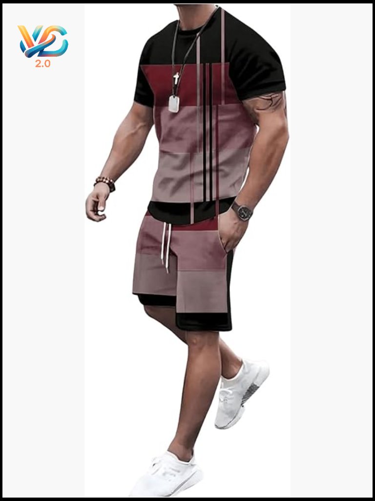 Men's 2 Piece Short Set Short Sleeve Tee & Track Shorts